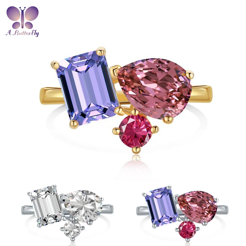 AButterfly 100% 925 Sterling Silver 3 Stone Irregular Colored High Carbon Simulated Diamond Ring Women's Party Boutique Jewelry
AButterfly 100% 925 Sterling Silver 3 Stone Irregular Colored High Carbon Simulated Diamond Ring Women's Party Boutique Jewelry