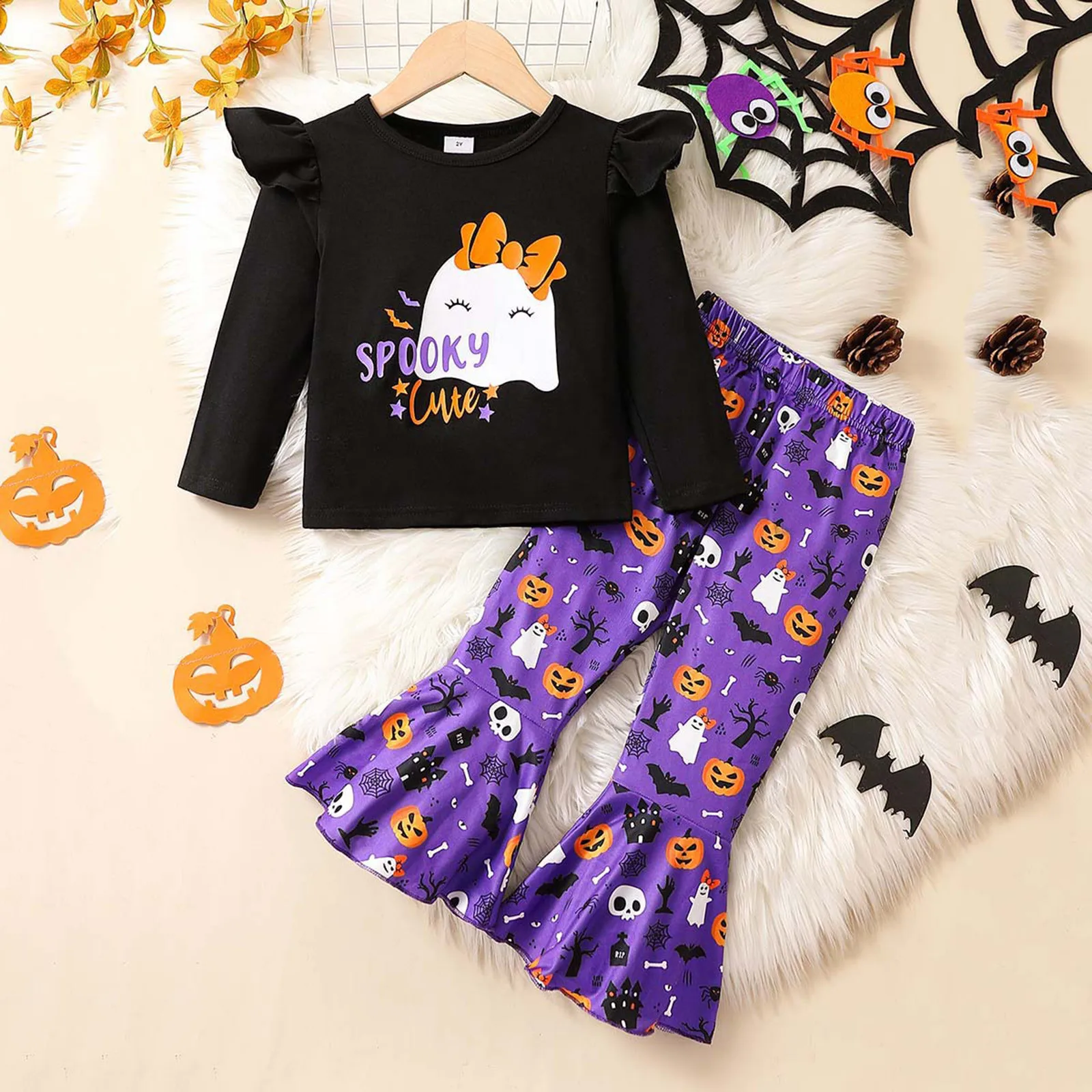 2-6Y Toddler Girls Halloween Clothes Sets Kids Pumpkin Prints Tops and Flared Pants 2Pcs Outfits Halloween Costume For Children
2-6Y Toddler Girls Halloween Clothes Sets Kids Pumpkin Prints Tops and Flared Pants 2Pcs Outfits Halloween Costume For Children