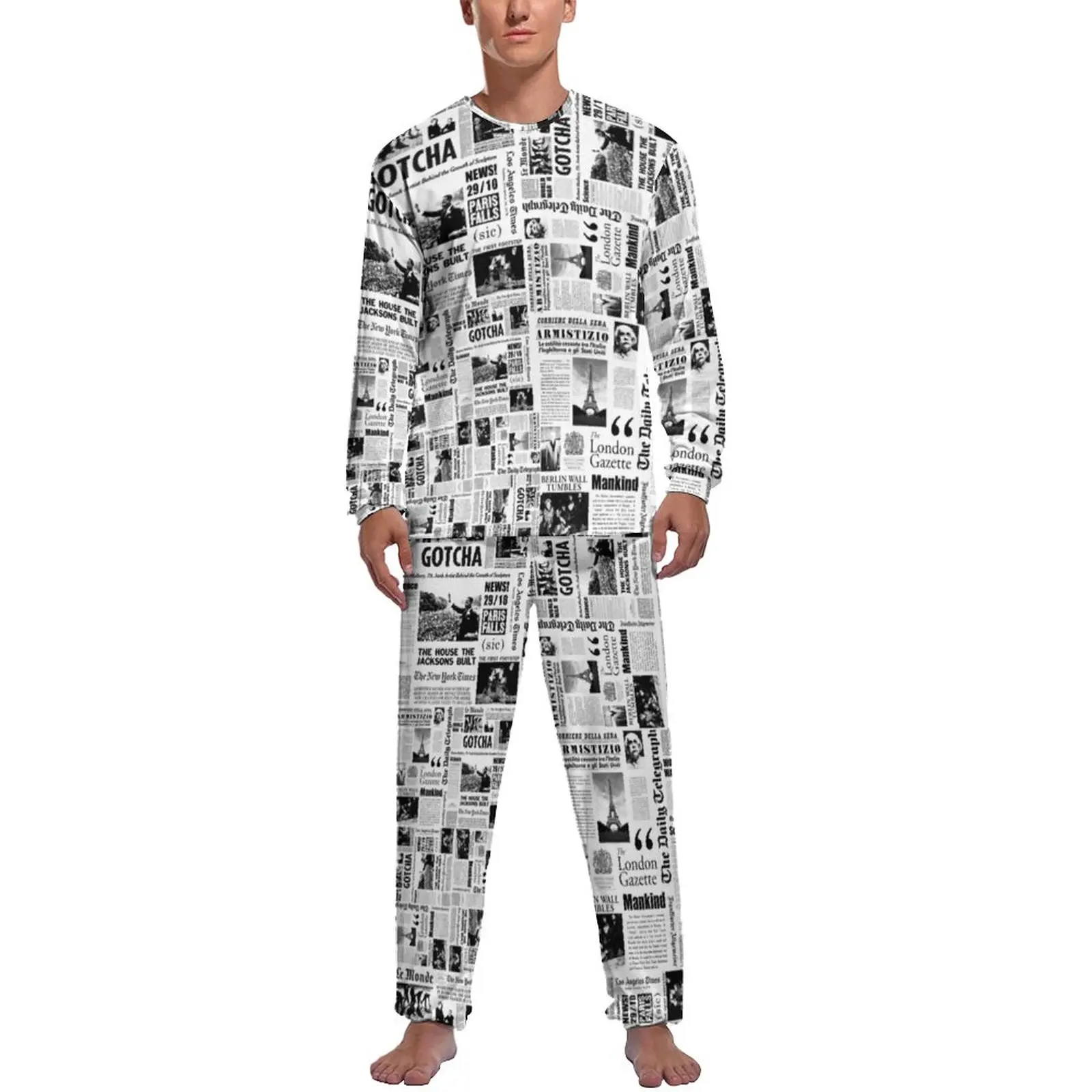 Vintage Newspaper Pajamas Spring Black White Casual Home Suit Men 2 Pieces Printed Long Sleeve Retro Pajamas Set
Vintage Newspaper Pajamas Spring Black White Casual Home Suit Men 2 Pieces Printed Long Sleeve Retro Pajamas Set