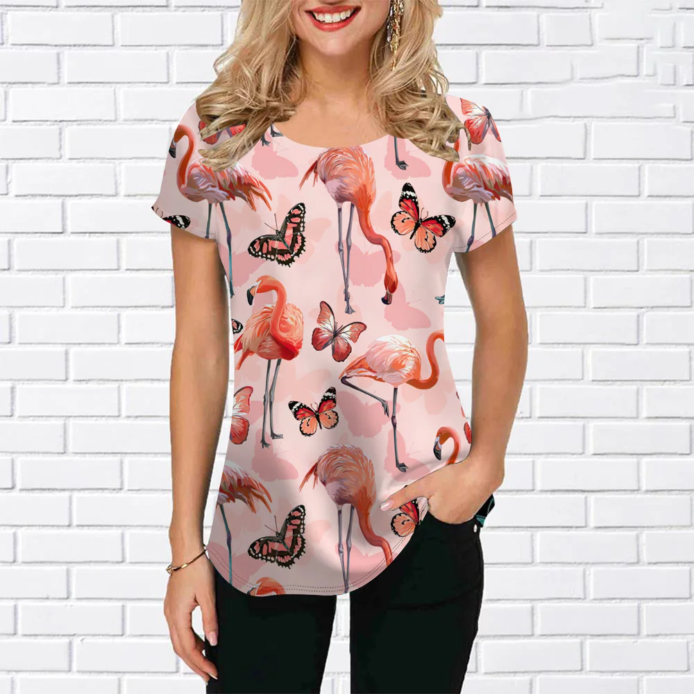 Animal Women T-Shirt Harajuku Summer Pullover Flamingo Printed Tee Short Sleeve O Neck Street Casual Oversized Female Clothing 
Animal Women T-Shirt Harajuku Summer Pullover Flamingo Printed Tee Short Sleeve O Neck Street Casual Oversized Female Clothing