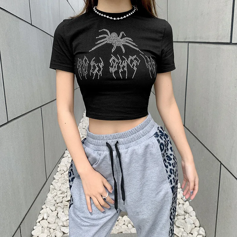 Y2K Women Clothes Punk Vintage Rhinestone Spider Graphic Black T-shirts Mall Goth O-neck Short Sleeve Crop Tops
Y2K Women Clothes Punk Vintage Rhinestone Spider Graphic Black T-shirts Mall Goth O-neck Short Sleeve Crop Tops