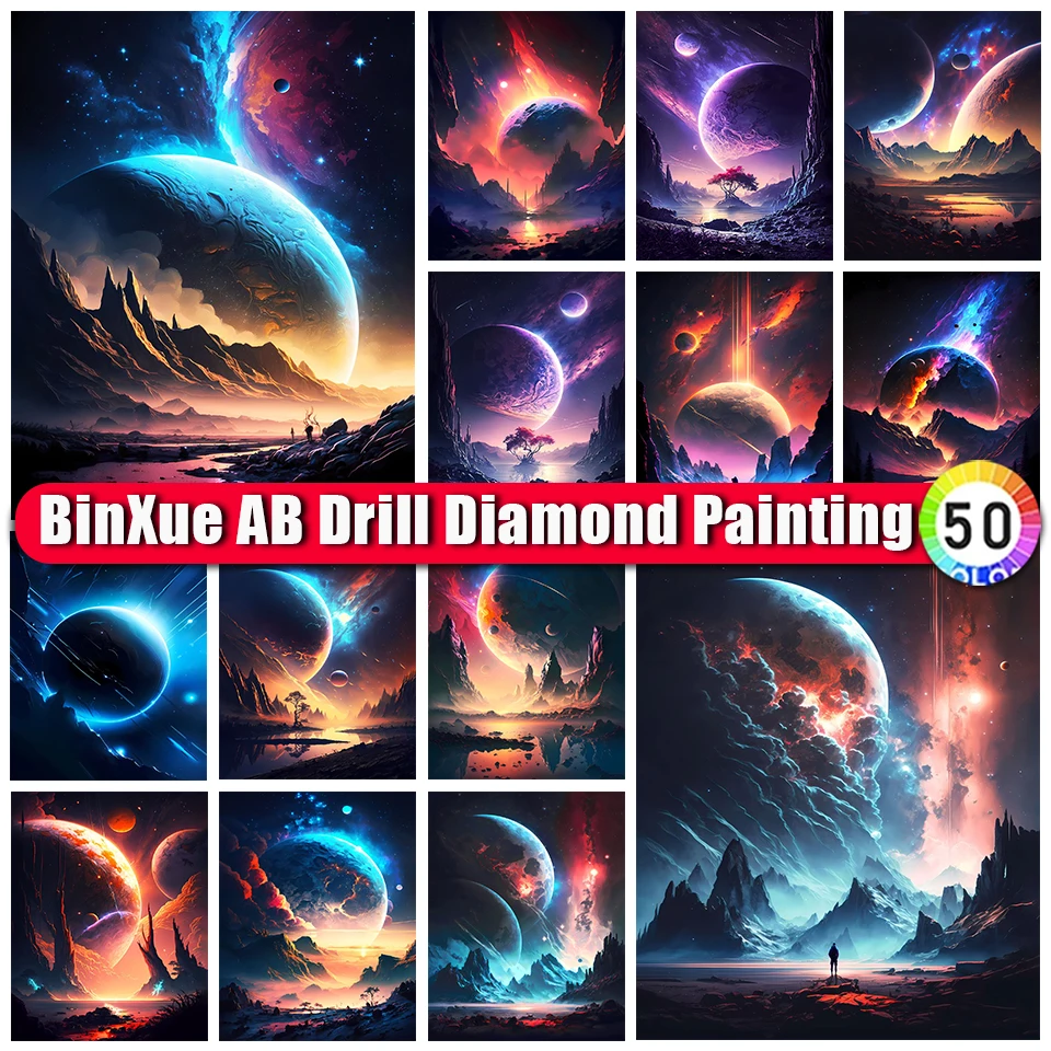 

BinXue Fantasy Scenery Moon AB Diamond Painting Kit Aurora Landscape Cross Stitch Canyon Handmade DIY Diamond Mosaic Art Gift