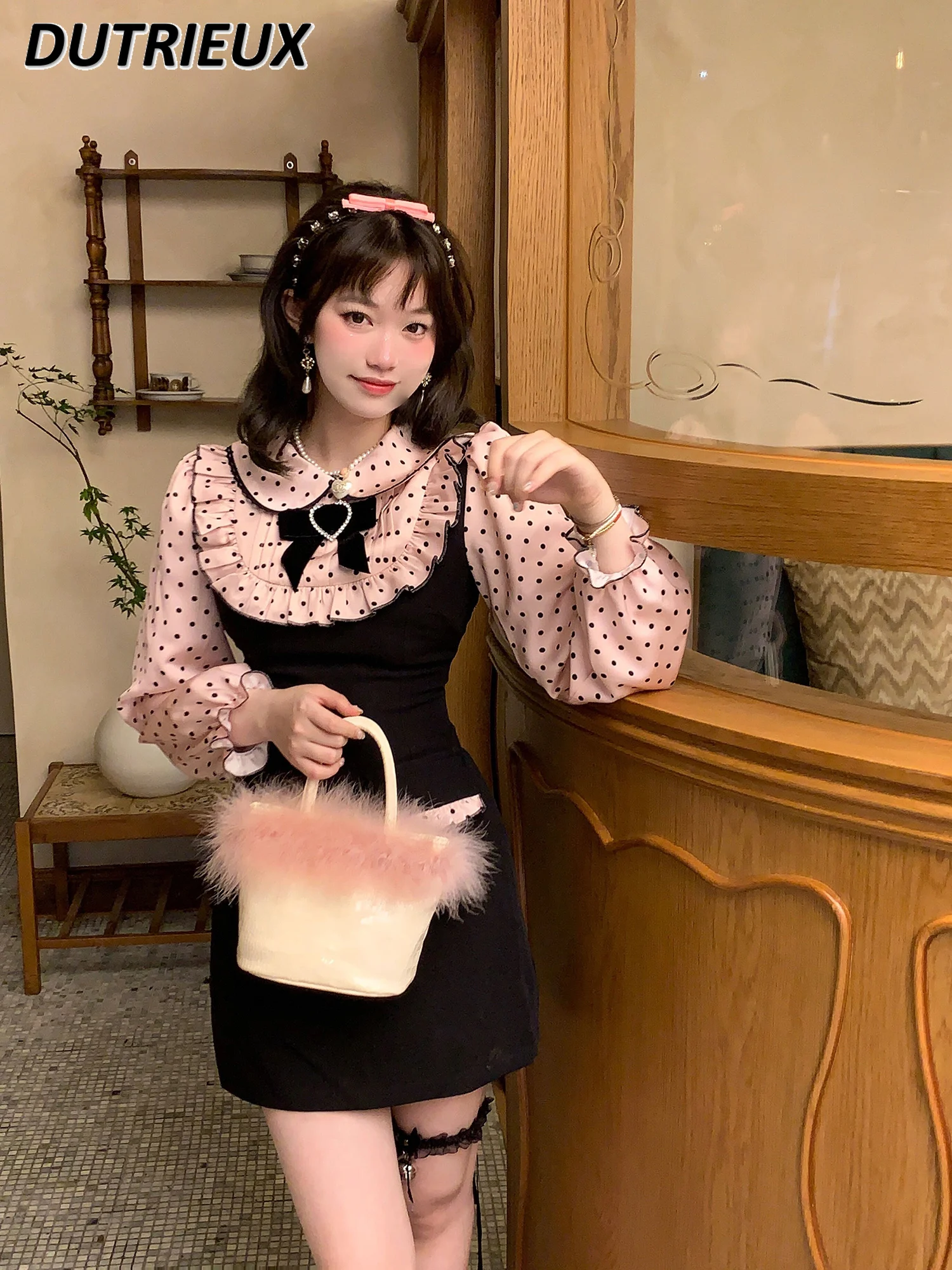 Cute Sweet Ladies Short Dress Stitching Black Pink Polka Dot Dress Fashion 2023 New Spring Autumn Long Sleeve Dresses for Women
Cute Sweet Ladies Short Dress Stitching Black Pink Polka Dot Dress Fashion 2023 New Spring Autumn Long Sleeve Dresses for Women