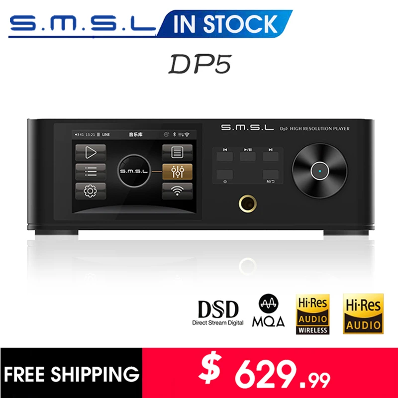 

SMSL DP5 HIFI Network Music Player High Fidelity ES9038PRO DAC Bluetooth MQA 32Bit/384kHz DSD256 USB Digital Interface WIFI OTG