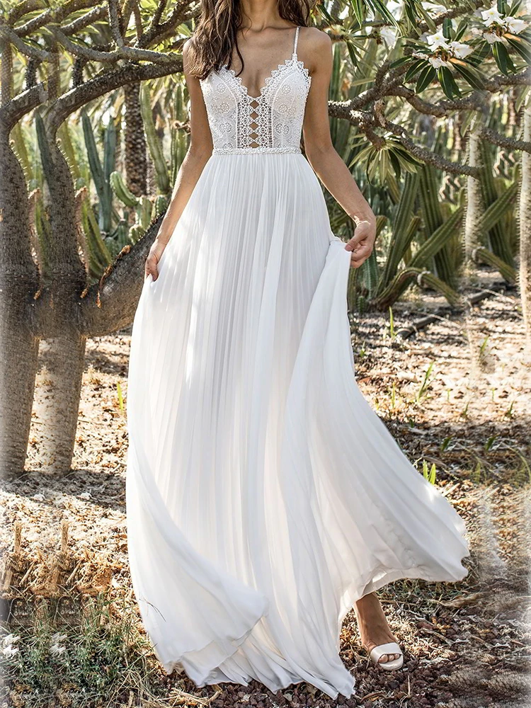 White Sexy Lace Deep V Strap Chiffon Irregular Dresses Women's Clothing Elegant Backless Lace High Waist Floor Skirt Solid Color
White Sexy Lace Deep V Strap Chiffon Irregular Dresses Women's Clothing Elegant Backless Lace High Waist Floor Skirt Solid Color