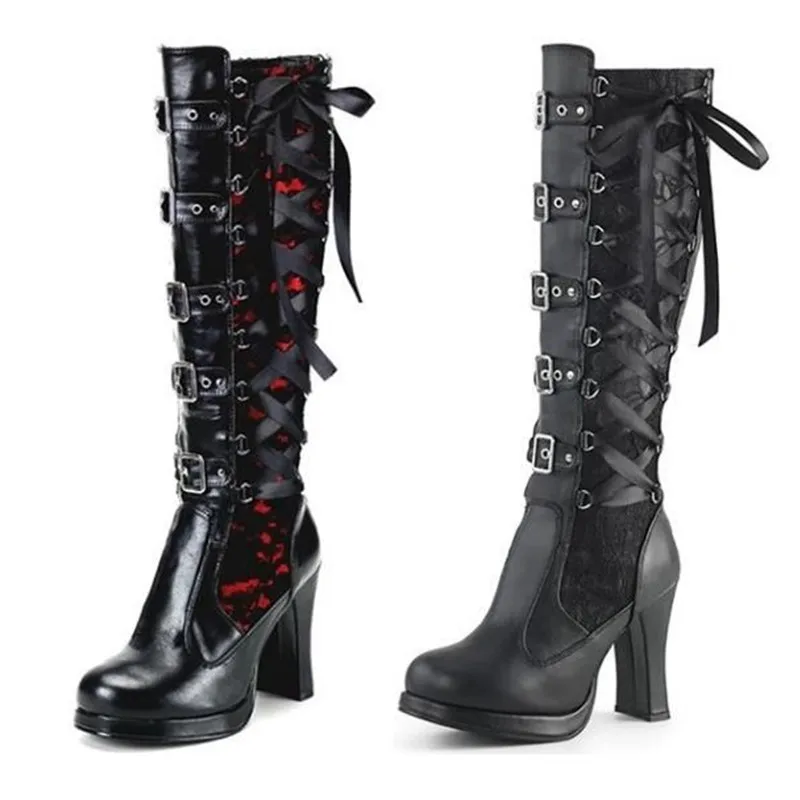 New Women's Cosplay Boots Platform Heel Buckle Strap Knight Boots Woman Punk Gothic Classic Black Leather PU Knee High Boots
New Women's Cosplay Boots Platform Heel Buckle Strap Knight Boots Woman Punk Gothic Classic Black Leather PU Knee High Boots