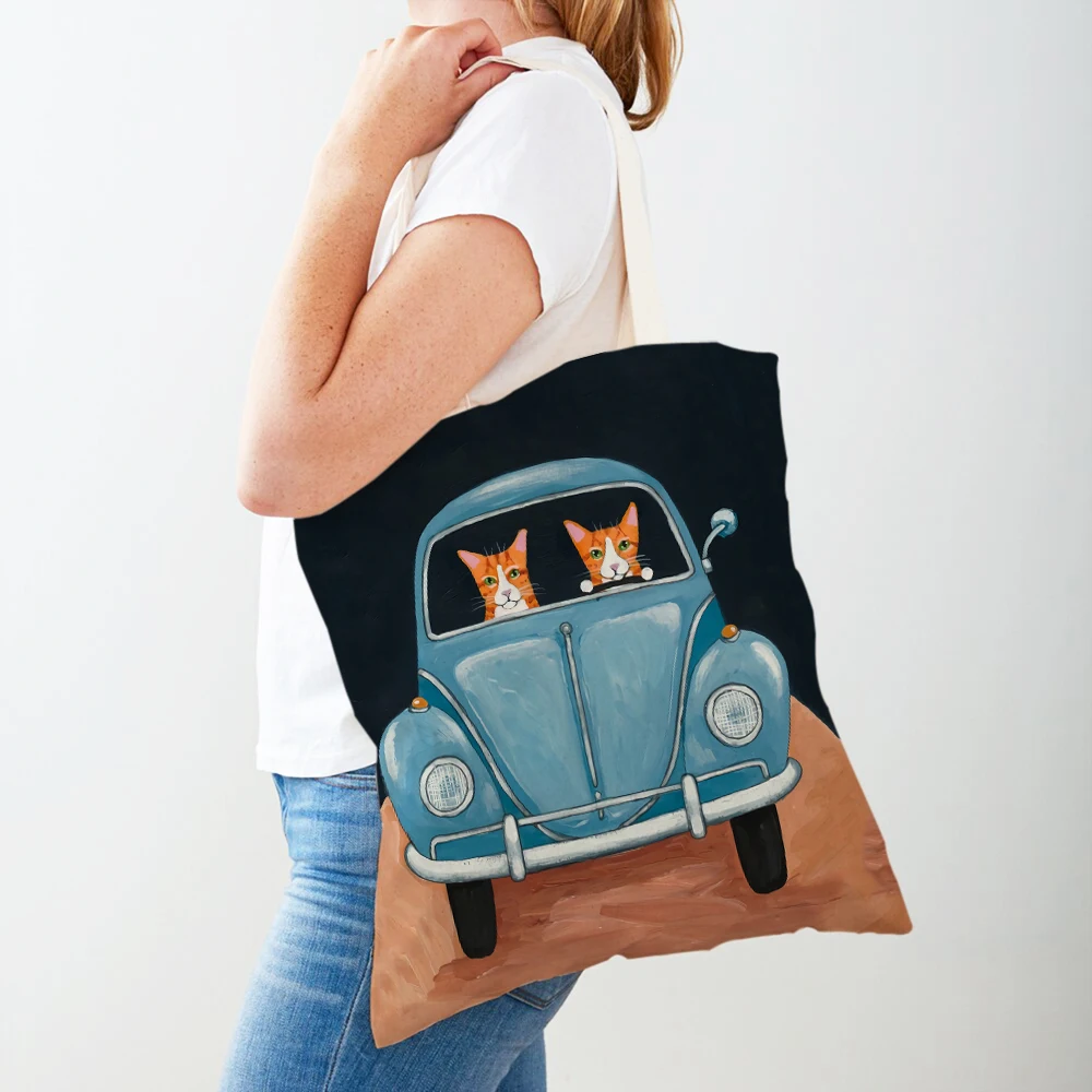 Cute Drive Car Cat Women Shopper Bags Lady Shopping Bag Both Sided Foldable Reusable Canvas Cartoon Animal Shoulder Handbag Tote
Cute Drive Car Cat Women Shopper Bags Lady Shopping Bag Both Sided Foldable Reusable Canvas Cartoon Animal Shoulder Handbag Tote