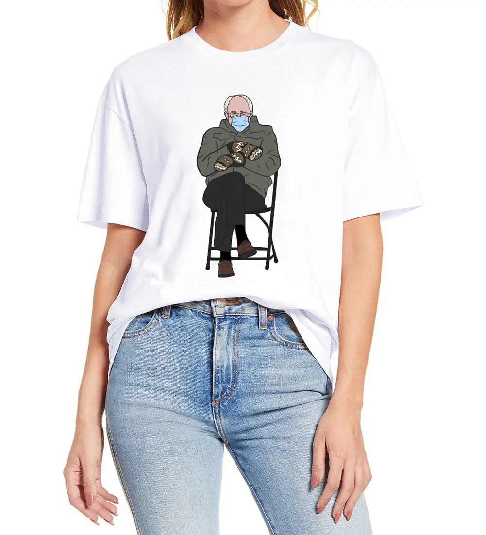 

100% Cotton Bernie Sanders Inauguration Meme T Shirt Grumpy Sanders Mittens Funny Bernie Women T-Shirt Soft Top Tee Gift