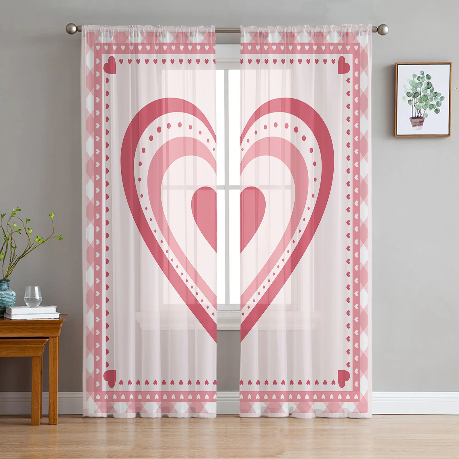 Valentine'S Day Pink Plaid Love Heart Tulle Curtains For Living Room Sheer Curtain Bedroom Voile Decorative Window Treatments 
Valentine'S Day Pink Plaid Love Heart Tulle Curtains For Living Room Sheer Curtain Bedroom Voile Decorative Window Treatments