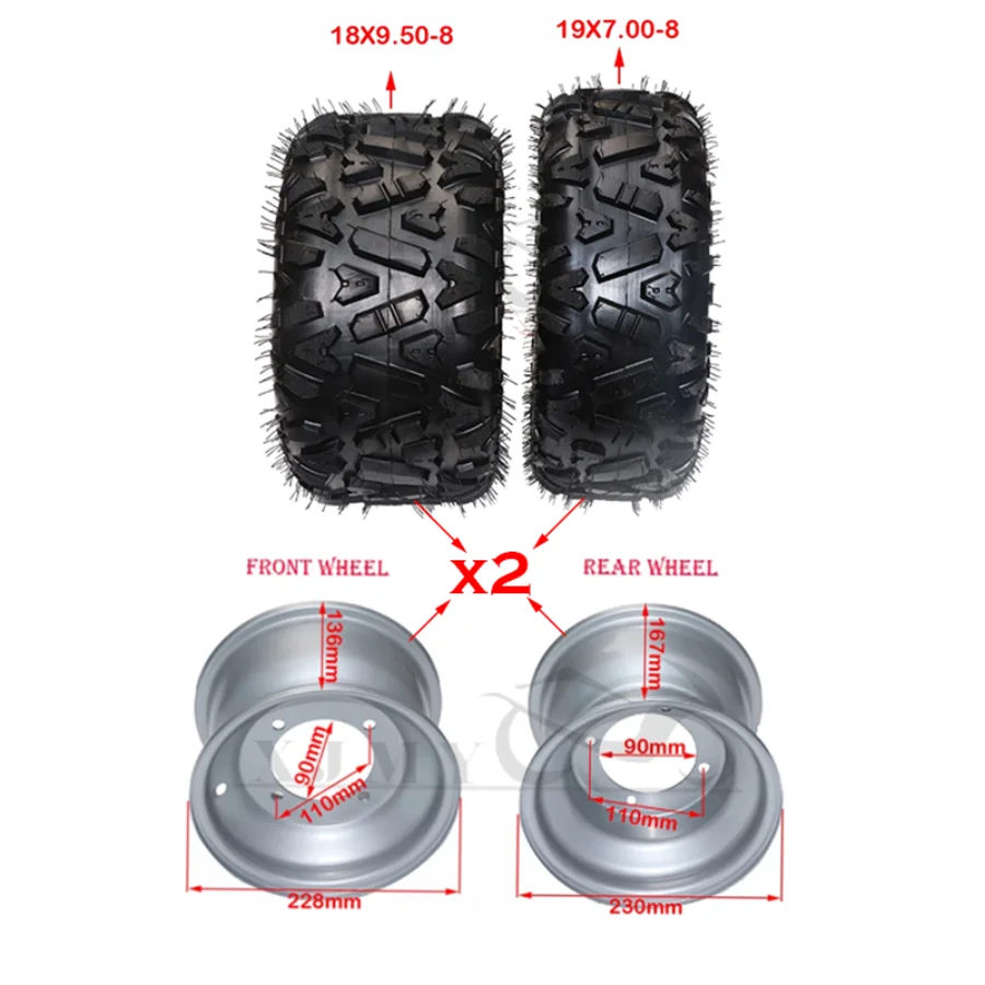 Front 19x7.00-8 Rear 18x9.50-8 Tubeless Tires Are Used for Kart ATV 8 Inch Road Tires Wear-resistant Vacuum Tires 
Front 19x7.00-8 Rear 18x9.50-8 Tubeless Tires Are Used for Kart ATV 8 Inch Road Tires Wear-resistant Vacuum Tires
