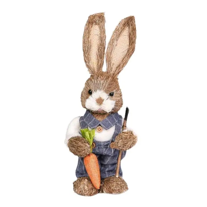 

Easter Rabbit Statue Standing Sisal Bunny Rabbit Lifelike Straw Figures Spring Easter Figurine Decoration For Party Home Holiday