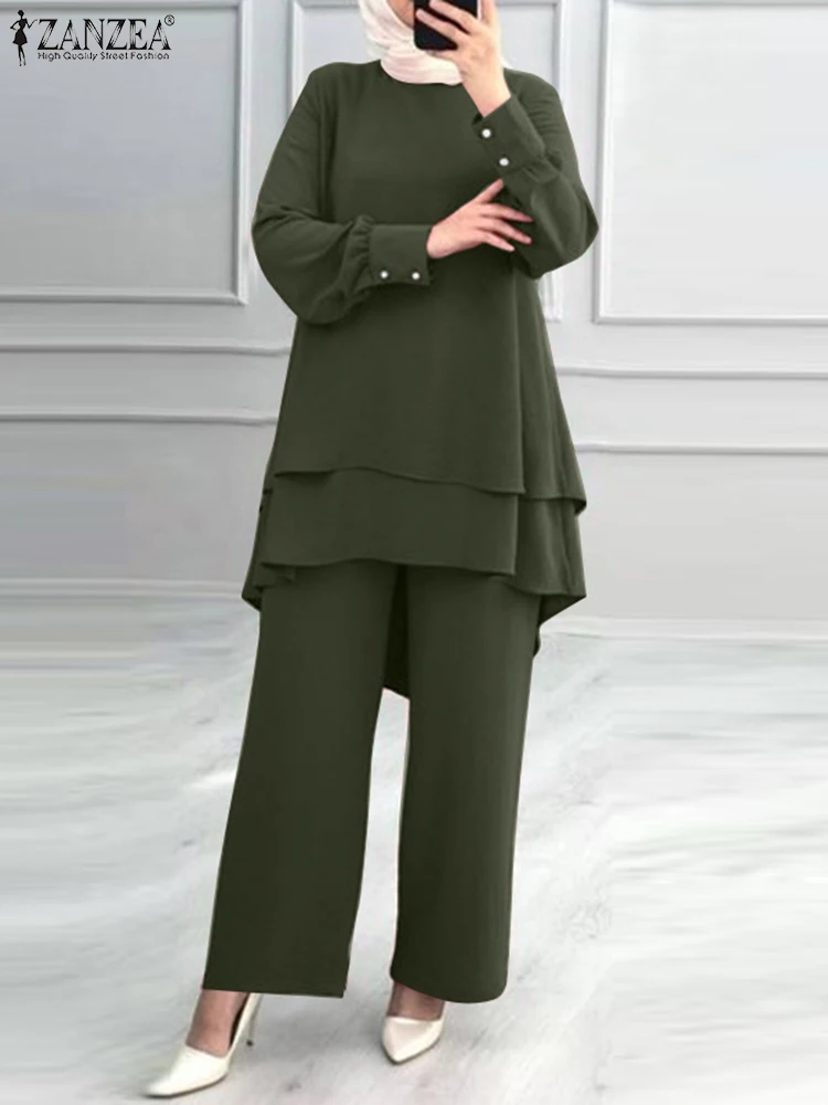 Fashion Dubai Turkey Abaya Hijab Suits 2PCS Women Muslim Sets ZANZEA Autumn Long Sleeve Blouse Trousers Suit Solid Outifits 2022
Fashion Dubai Turkey Abaya Hijab Suits 2PCS Women Muslim Sets ZANZEA Autumn Long Sleeve Blouse Trousers Suit Solid Outifits 2022