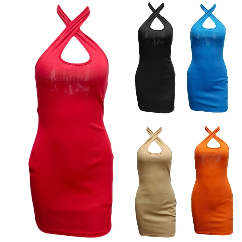 2022 New Women Criss Cross Halter Sleeveless Mini Bodycon Dress Sexy Hollow Out Backless Solid Package Hip Ribbed Knit Clubwear
2022 New Women Criss Cross Halter Sleeveless Mini Bodycon Dress Sexy Hollow Out Backless Solid Package Hip Ribbed Knit Clubwear