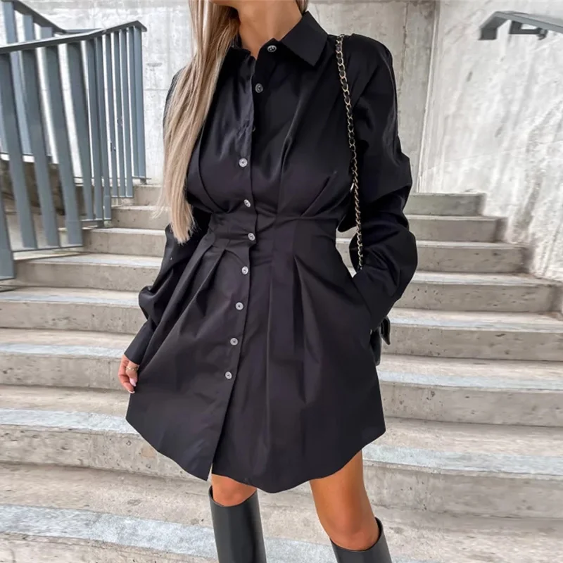 Spring Solid Pocket Draped Party Dress Vestido Women Single Breasted Lapel Shirt Dress 2023 Autumn Long Sleeve Office Lady Dress
Spring Solid Pocket Draped Party Dress Vestido Women Single Breasted Lapel Shirt Dress 2023 Autumn Long Sleeve Office Lady Dress