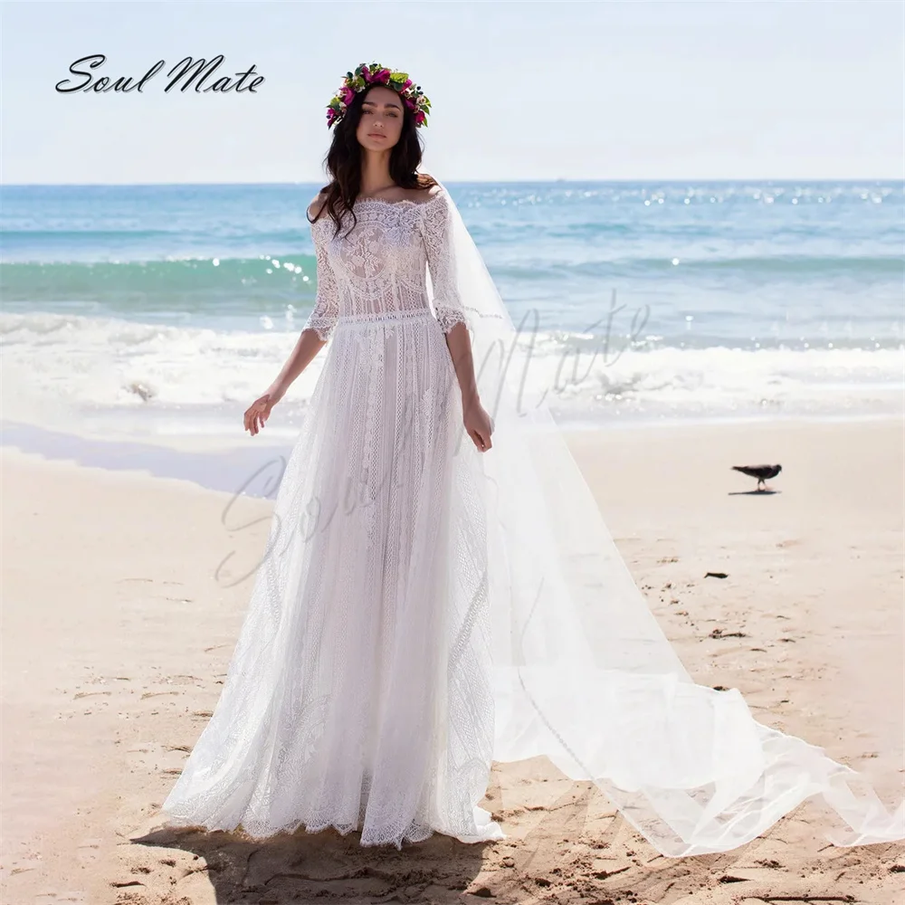 Boho Boat Neck A Line Beach Wedding Dress For Women Applique Long Sleeves Bridal Gown Button Back Bridal Dress Robe De Mariée
Boho Boat Neck A Line Beach Wedding Dress For Women Applique Long Sleeves Bridal Gown Button Back Bridal Dress Robe De Mariée