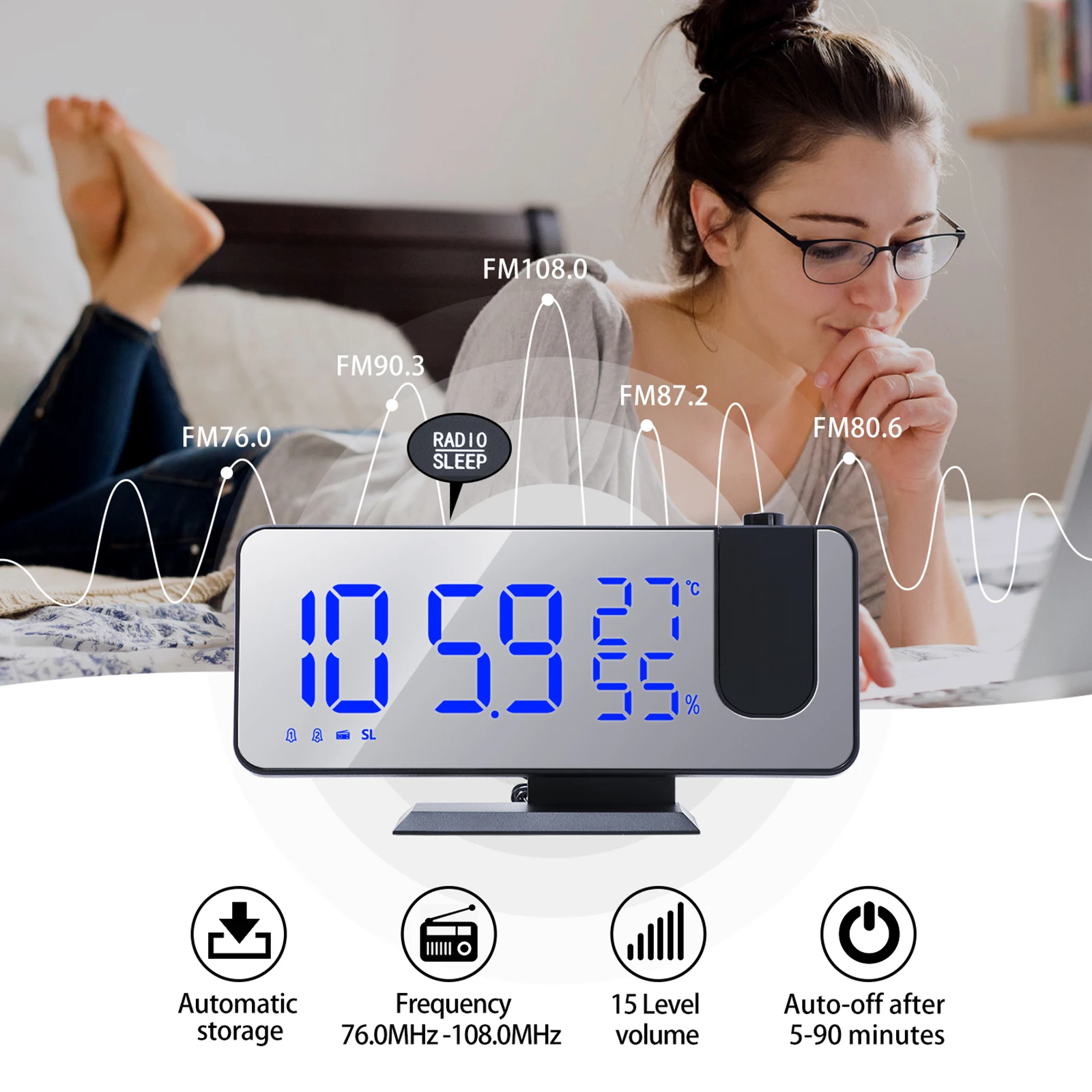 Projector Alarm Clock,15 Volume LED Digital Alarm Clock FM Radio for Home,Office
Projector Alarm Clock,15 Volume LED Digital Alarm Clock FM Radio for Home,Office