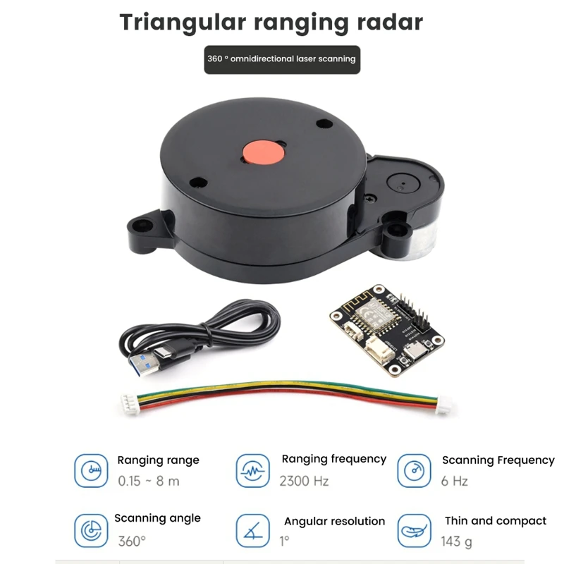 Треугольник Lidar LD14, 360 °, радиолокатор 8 м, робот-позиционирование, препятствия, UART, последовательная коммуникация
Треугольник Lidar LD14, 360 °, радиолокатор 8 м, робот-позиционирование, препятствия, UART, последовательная коммуникация