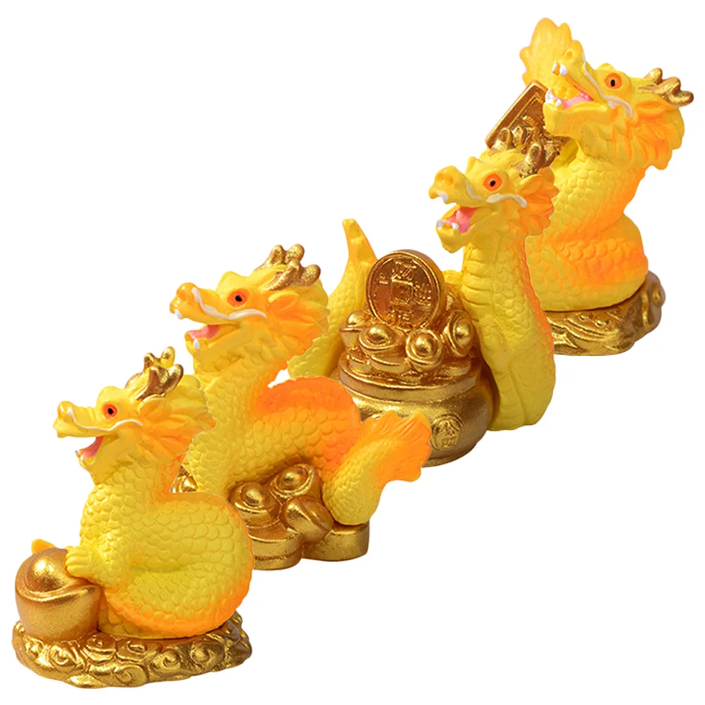

4 Pcs Toys Mini Dragon Figurines Desktop Decoration Figure Ornaments Zodiac Decors Resin Tiny Statues