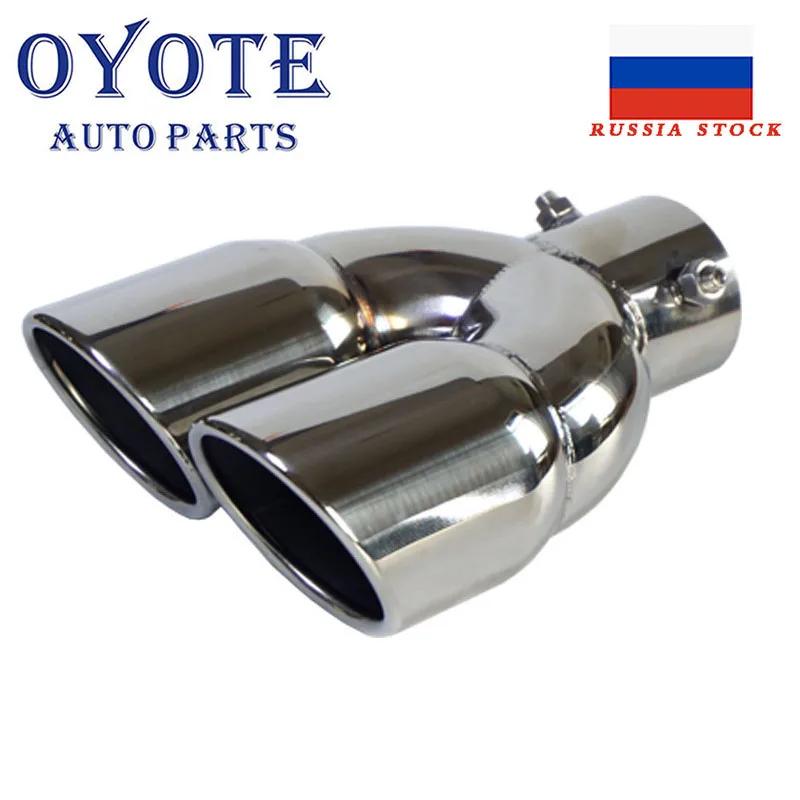 

OYOTE Universal Car 63mm Inlet Diameter 76mm Outlet Double-Barrel Rear Exhaust Tip Tail Pipe Muffler stainless steel