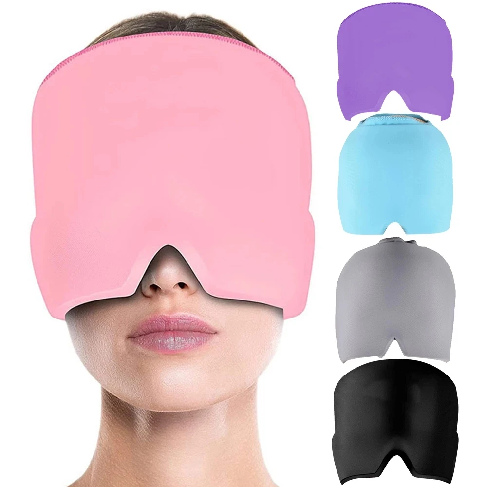 

Headache Migraine Relief Hat Gel Hot Cold Therapy Headache Relief Cap Stretchable Compress Hood Sinus & Stress Relief Eyes Mask