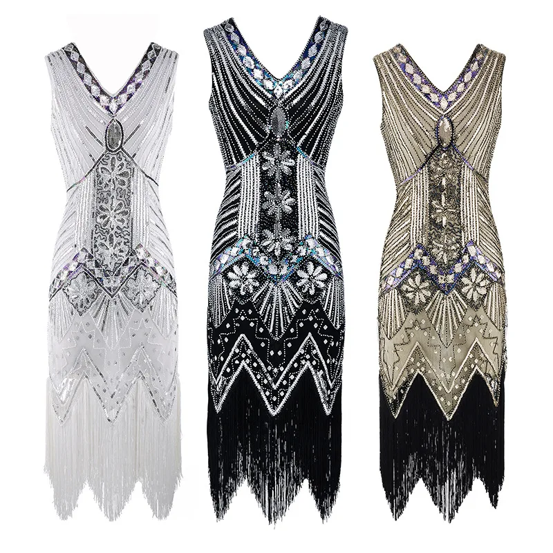 Women V-Neck Sleeveless Sequin Beaded Style Tassel Flapper Vestidos Dancing Club 1920s Vintage Flapper Great Gatsby Party Dress
Women V-Neck Sleeveless Sequin Beaded Style Tassel Flapper Vestidos Dancing Club 1920s Vintage Flapper Great Gatsby Party Dress