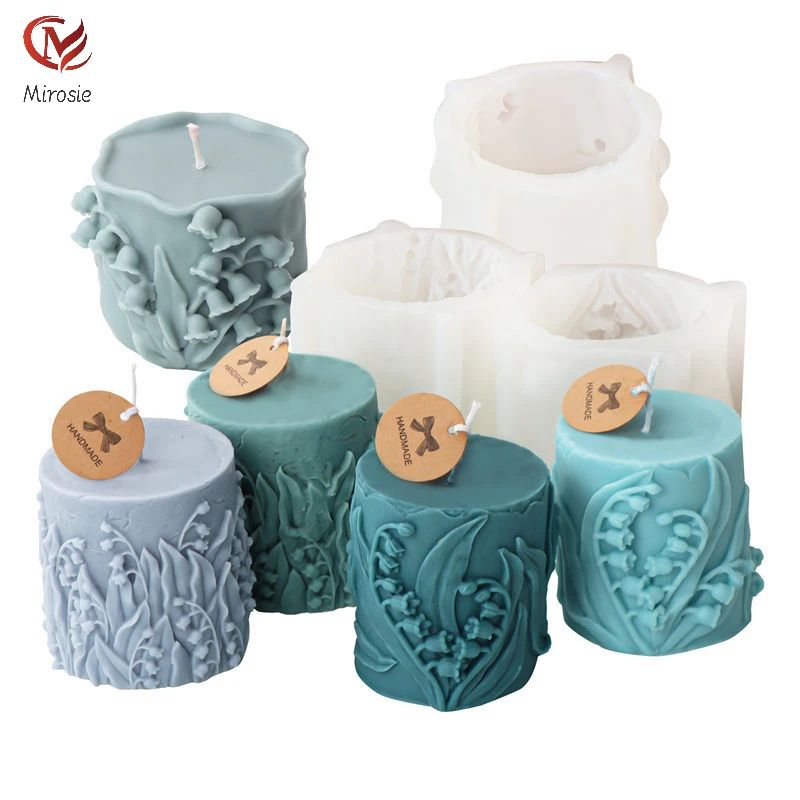 

Mirosie New Silicone Cylindrical Lily of The Valley Candle Mold Aromatherapy Carved Geometric Fragrance Plaster Decoration