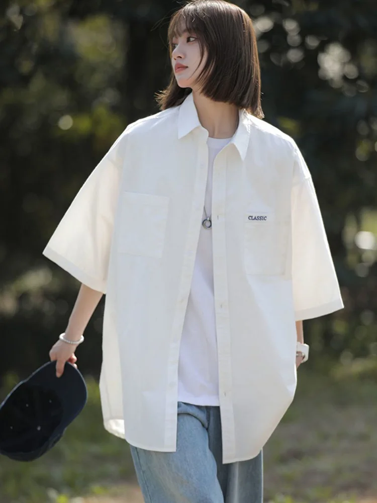 Zoki Harajuku Bf Loose Cargo Shirt Fashion Letter Print Short Sleeve Women Blouse Japan Preppy Style Pocket Simple Design Tops
Zoki Harajuku Bf Loose Cargo Shirt Fashion Letter Print Short Sleeve Women Blouse Japan Preppy Style Pocket Simple Design Tops