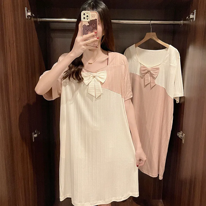 2022 Summer Short Sleeve Cotton Loose Nightgowns for Women Korean Cute Bow Student Dress Sleepwear Nightdress Night Dress Nighty
2022 Summer Short Sleeve Cotton Loose Nightgowns for Women Korean Cute Bow Student Dress Sleepwear Nightdress Night Dress Nighty
