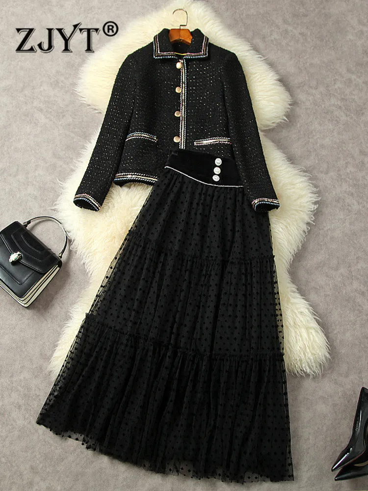 ZJYT Elegant High Waist Long Mesh Dress Set 2 Piece Women Luxury Designer Tweed Woolen Jacket and Skirt Suit Black Party Outfits
ZJYT Elegant High Waist Long Mesh Dress Set 2 Piece Women Luxury Designer Tweed Woolen Jacket and Skirt Suit Black Party Outfits