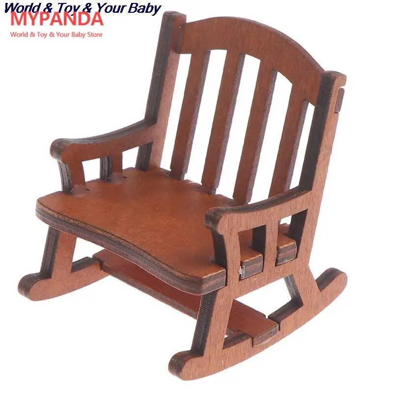 

New 1/12 Wooden Mini Dollhouse Rocking Chair Model Toy DIY Miniature Scenery Accessory For Dolls House Accessories Decor Toys