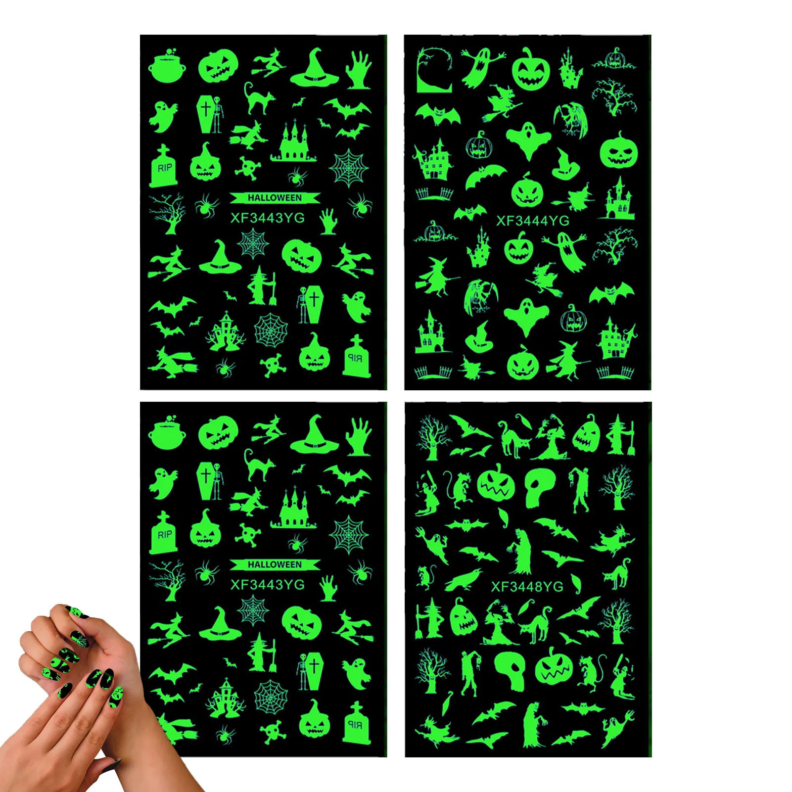 3D Luminous Nail Stickers 3D Self Adhesive Nail Stickers 4 Sheets Ghost Witch Skull Pumpkin Spider Web Glow In The Dark Nail Art
3D Luminous Nail Stickers 3D Self Adhesive Nail Stickers 4 Sheets Ghost Witch Skull Pumpkin Spider Web Glow In The Dark Nail Art