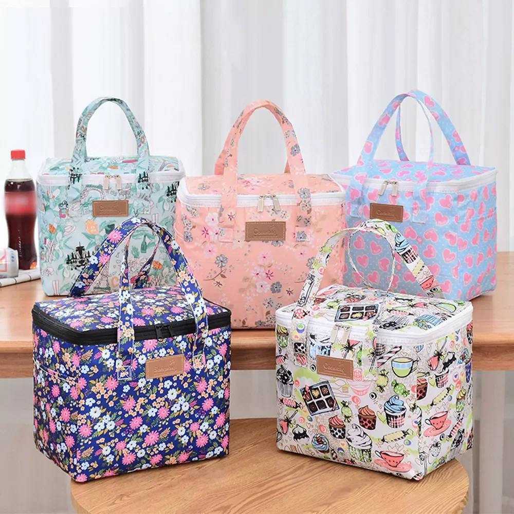 

Portable lunch bag for women cartoon kids Convenient bento cooler bag flamingo thermal breakfast food box picnic travel Tote