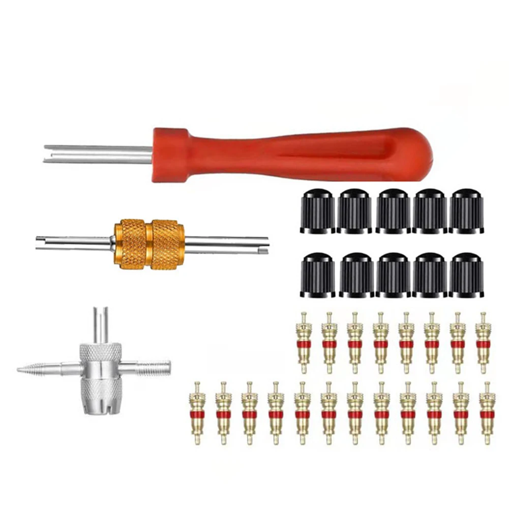 

Removes And Install Valves Cores Valve Stem Install Tools 1 Four Way Valve Tool 1 Small Wrench 20 Air Cores 33pcs