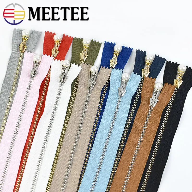 

2Pcs 15/18/20/25/30cm 3# Metal Zipper Pearl Close-end Zippers for Sewing Zip Bag Clothes Garment Jacket Zips DIY Accessories