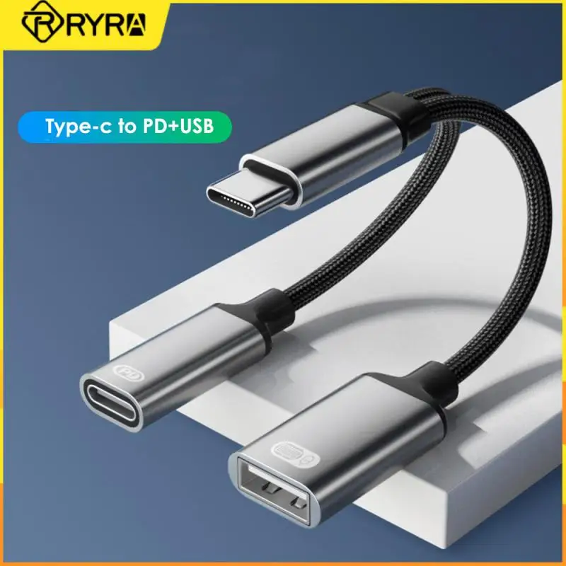 

RYRA 2 in 1 USB C OTG Cable Adapter Type-C Male to USB-C Female 30W PD Fast Charging with USB Splitter Laptop and Phone Adapter