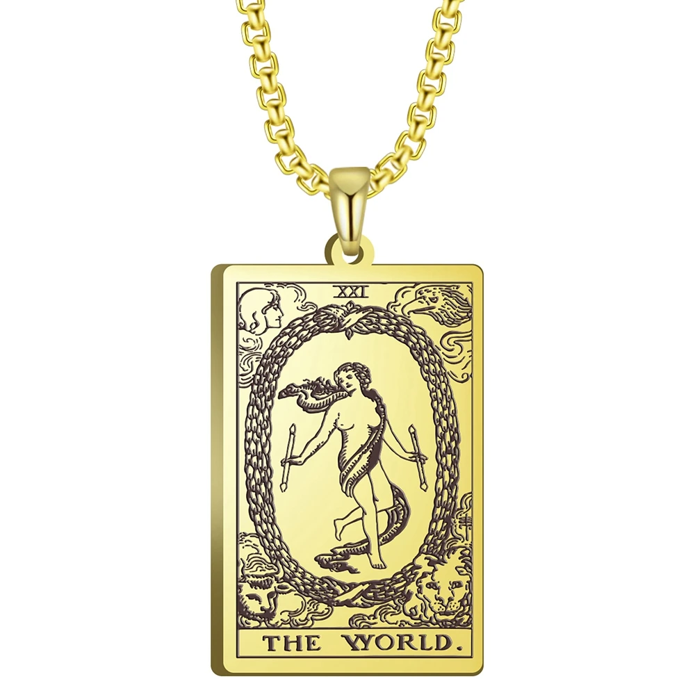 Stainless Steel Jewelry Black Color Gold Color Steel Color 24x40mm Tarot The World Pendant Necklace With 60cm Box Chain
Stainless Steel Jewelry Black Color Gold Color Steel Color 24x40mm Tarot The World Pendant Necklace With 60cm Box Chain