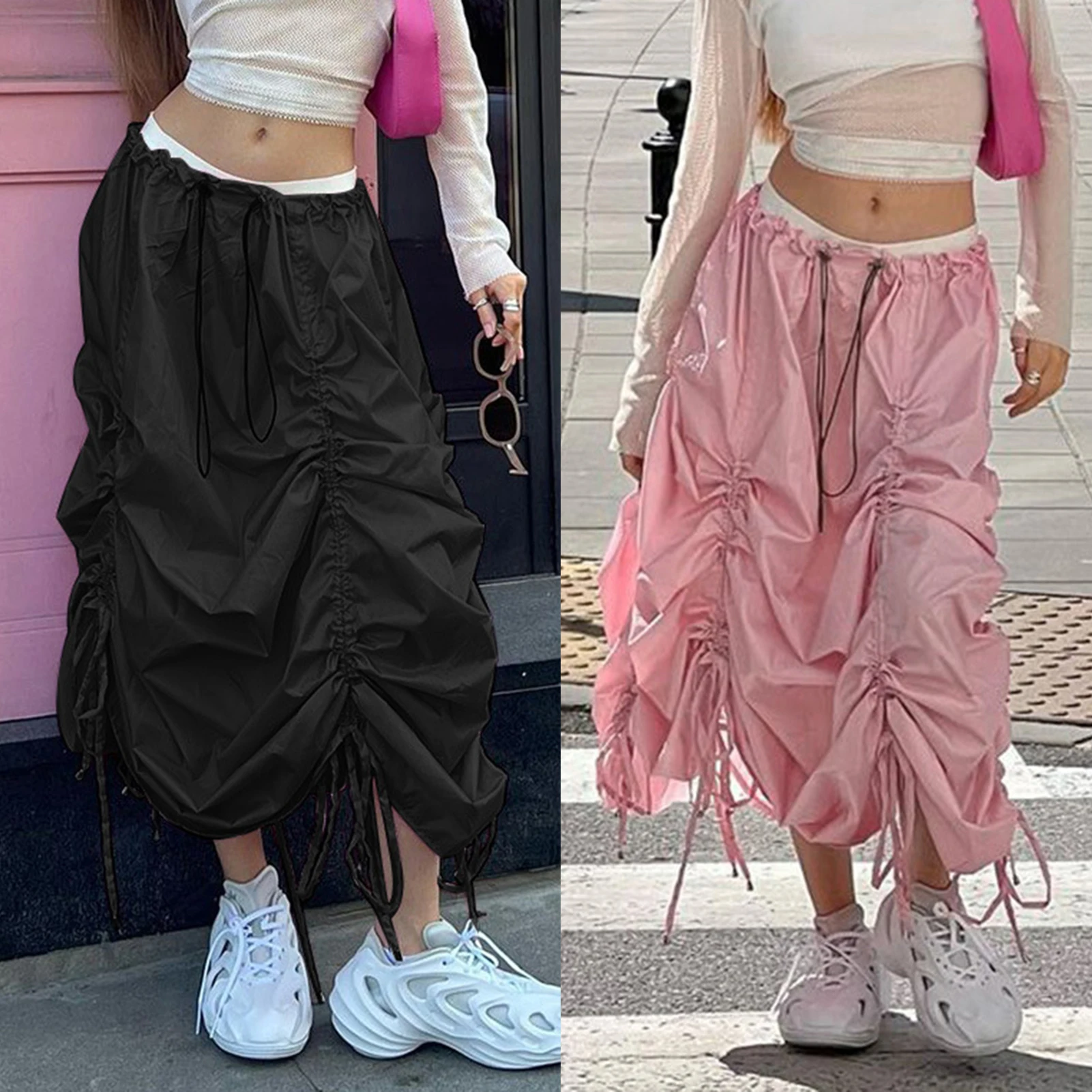 Women Summer Skirt Pleated Ladies Cargo Skirt Y2K Harajuku Style Shirred Long Skirt Loose Fit Solid Color Streetwear Suit
Women Summer Skirt Pleated Ladies Cargo Skirt Y2K Harajuku Style Shirred Long Skirt Loose Fit Solid Color Streetwear Suit