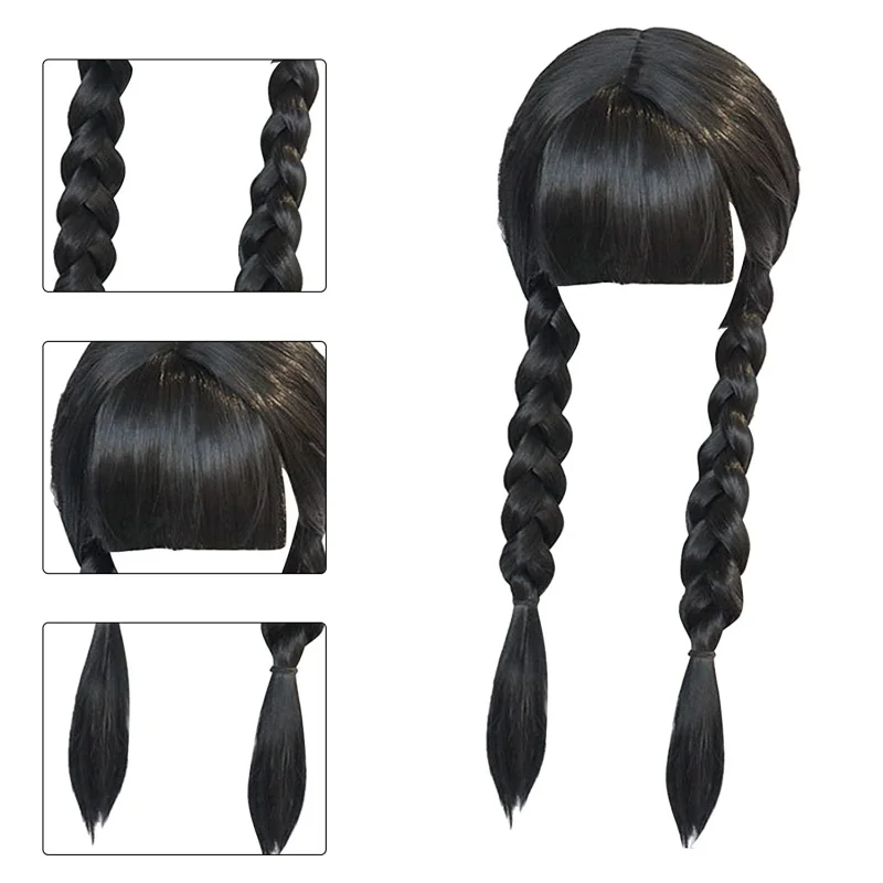 2023 Wednesday Addams Family Wig Cosplay Long Black Braids Hair with Bangs Halloween Party Costume Props High Quality
2023 Wednesday Addams Family Wig Cosplay Long Black Braids Hair with Bangs Halloween Party Costume Props High Quality