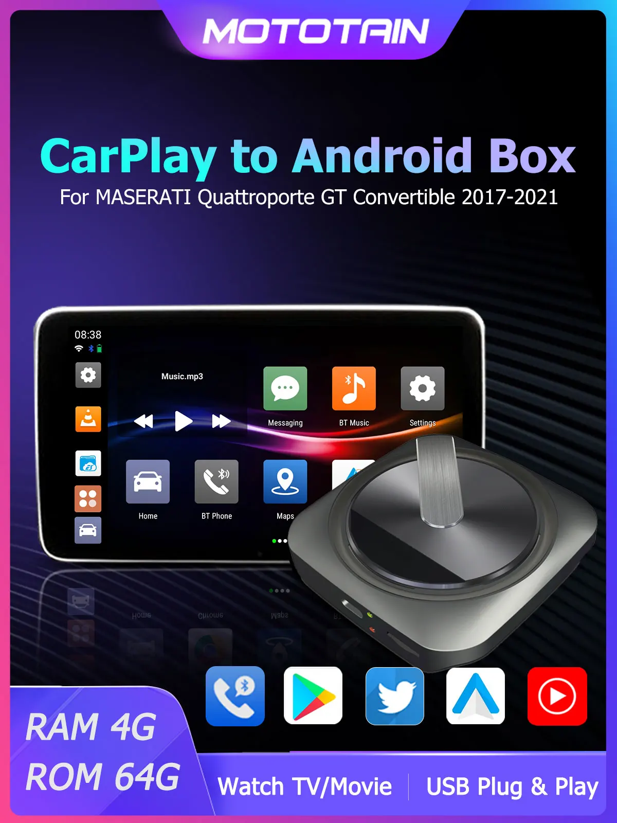 Android carplay Android auto ai box wireless car Automotive multimedia Box for MASERATI Quattroporte GT Convertible 2017 - 2021
Android carplay Android auto ai box wireless car Automotive multimedia Box for MASERATI Quattroporte GT Convertible 2017 - 2021