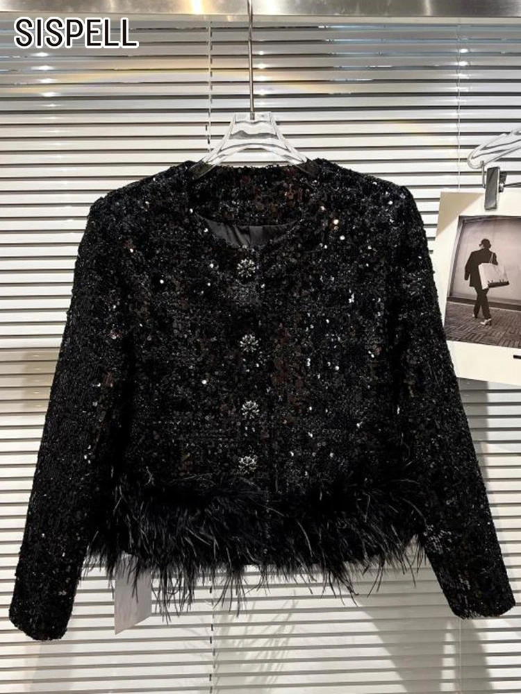SISPELL Solid Coats For Women Round Neck Long Sleeve Patchwork Sequins Casual Loose Jackets Female Autumn Clothing Fashion Style
SISPELL Solid Coats For Women Round Neck Long Sleeve Patchwork Sequins Casual Loose Jackets Female Autumn Clothing Fashion Style