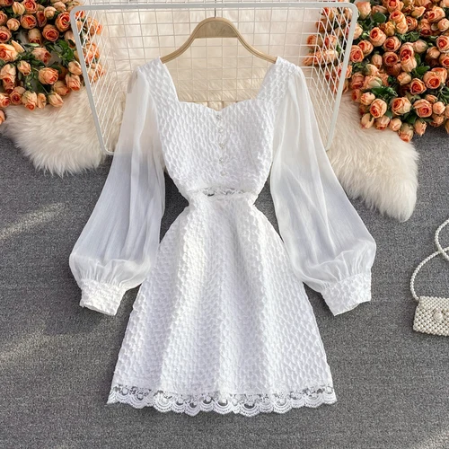2022 Vestidos Solid White Lantern Sleeve Vintage Autumn Elegant Women Dresses Mesh Pacthwork A-line Mini Dress Korean
2022 Vestidos Solid White Lantern Sleeve Vintage Autumn Elegant Women Dresses Mesh Pacthwork A-line Mini Dress Korean