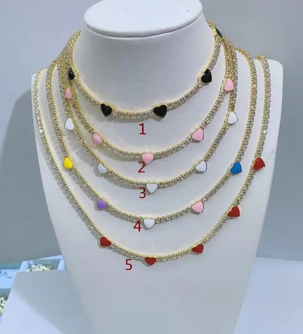 New Gold Color Colorful Enamel heart Charm CZ Tennis Chain 32+5CM Fashion Women Choker Necklace edf3s
New Gold Color Colorful Enamel heart Charm CZ Tennis Chain 32+5CM Fashion Women Choker Necklace edf3s