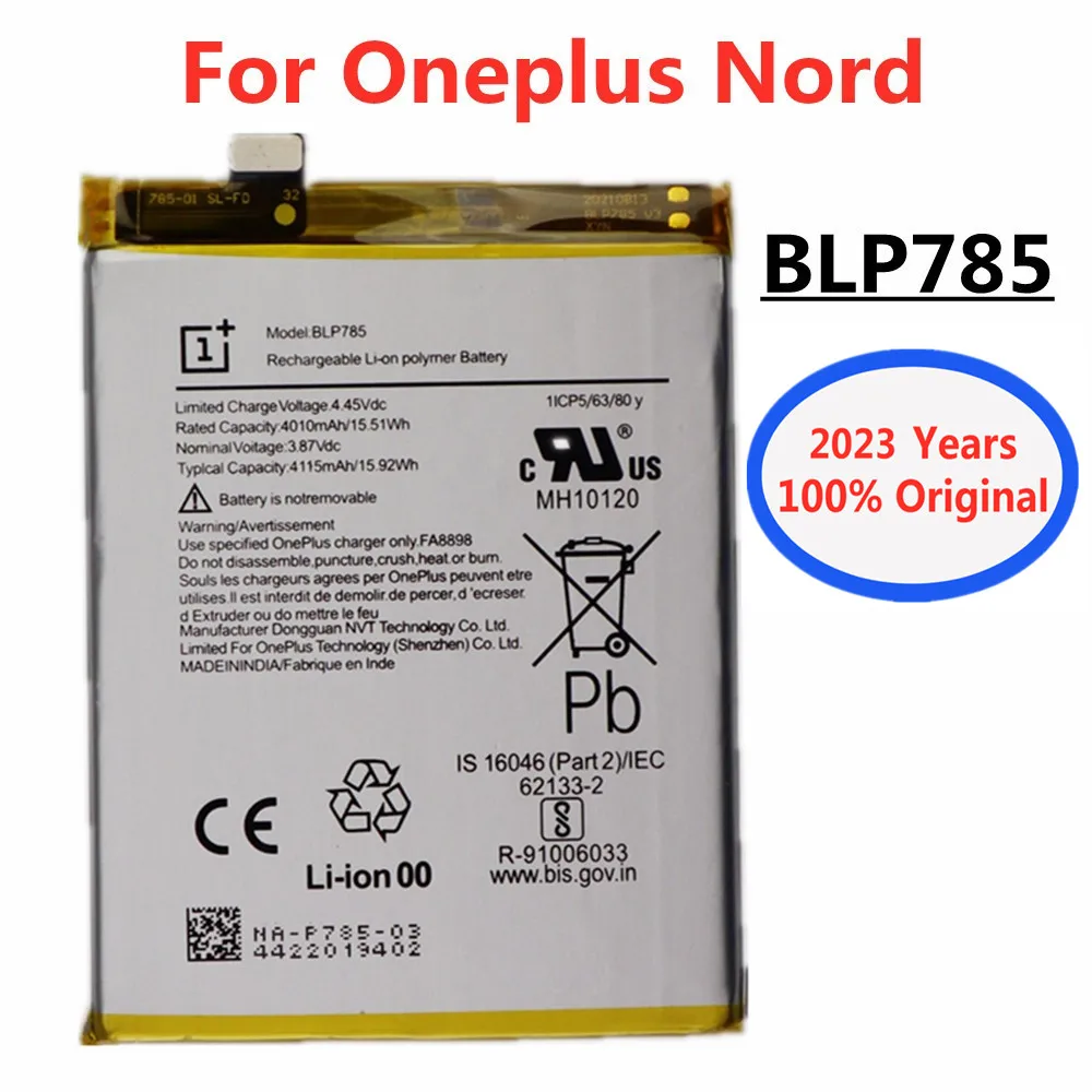 2023 Years 100% Original 4115mAh One Plus BLP785 Phone Battery For OnePlus Nord Replacement Phone Lithium-ion Battery In Stock
2023 Years 100% Original 4115mAh One Plus BLP785 Phone Battery For OnePlus Nord Replacement Phone Lithium-ion Battery In Stock