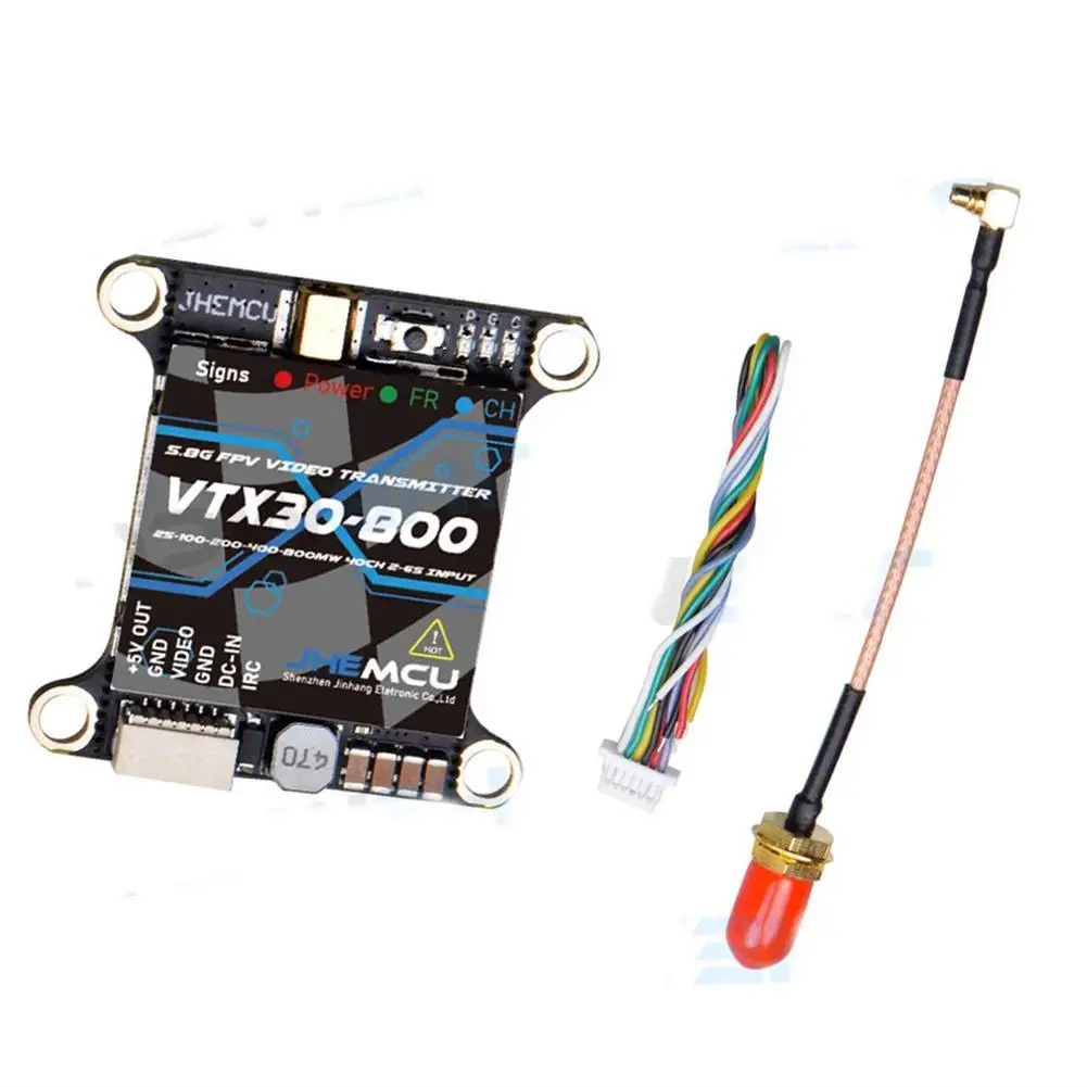 

Jhemcu Vtx30-800 5.8g 40ch Pitmode 25mw 100mw 200mw 400mw 800mw Adjustable Vtx 2-6s 30x30mm For Rc Fpv Racing Freestyle Drone