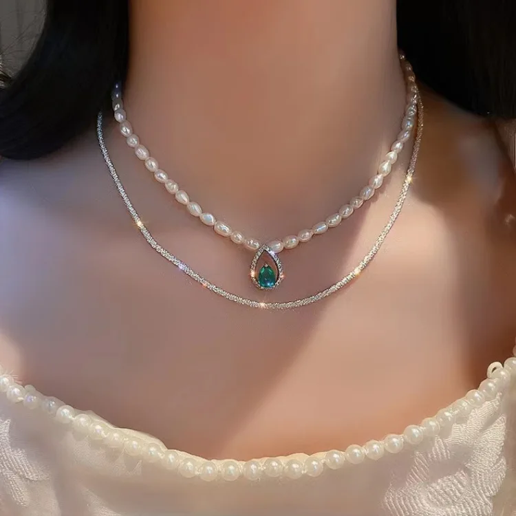 High Gloss Pearl Green Water Drop Necklace Zircon Double Layer Collarbone Chain Chokers Korean Party Fashion Jewelry Gift Women
High Gloss Pearl Green Water Drop Necklace Zircon Double Layer Collarbone Chain Chokers Korean Party Fashion Jewelry Gift Women