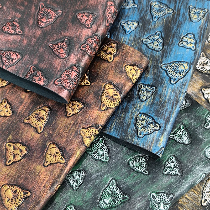 

Vintage Metal Leopard Head Faux Leather Fabric Rolls Retro Animal Print Leatherette for Sewing Bows Bags DIY Materials 30*135CM