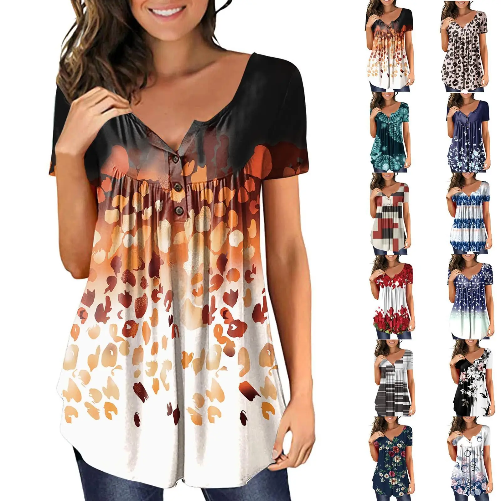 Women's T-shirt Summer New In 3D Floral Printed Short Sleeve Casual Button Tops Tees Oversized T Shirt For Womens Y2k Clothing
Women's T-shirt Summer New In 3D Floral Printed Short Sleeve Casual Button Tops Tees Oversized T Shirt For Womens Y2k Clothing