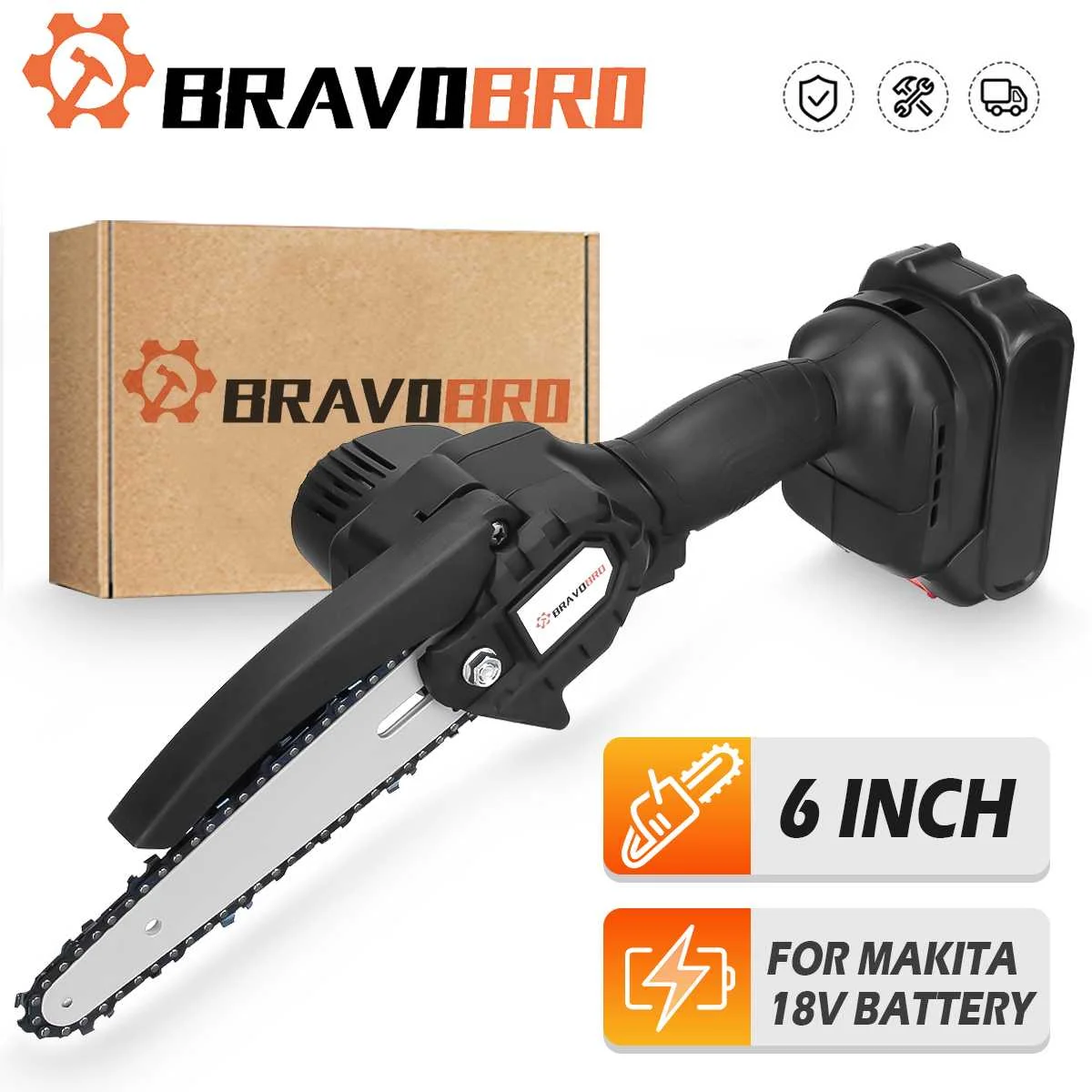 1200W 6 Inch Electric Chainsaw with 1/2 Li-ion Battery Cordless Pruning Saw Woodworking Power Tool for Makita 18V by BRAVOBRO
1200W 6 Inch Electric Chainsaw with 1/2 Li-ion Battery Cordless Pruning Saw Woodworking Power Tool for Makita 18V by BRAVOBRO