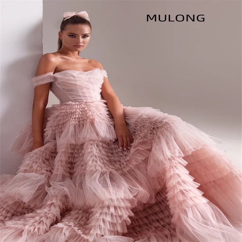 MULONG Pink Long Dresses For Prom Off The Shoulder Tulle Ruffles Evening Dresses Tiered A-Line Party Dress 2023
MULONG Pink Long Dresses For Prom Off The Shoulder Tulle Ruffles Evening Dresses Tiered A-Line Party Dress 2023