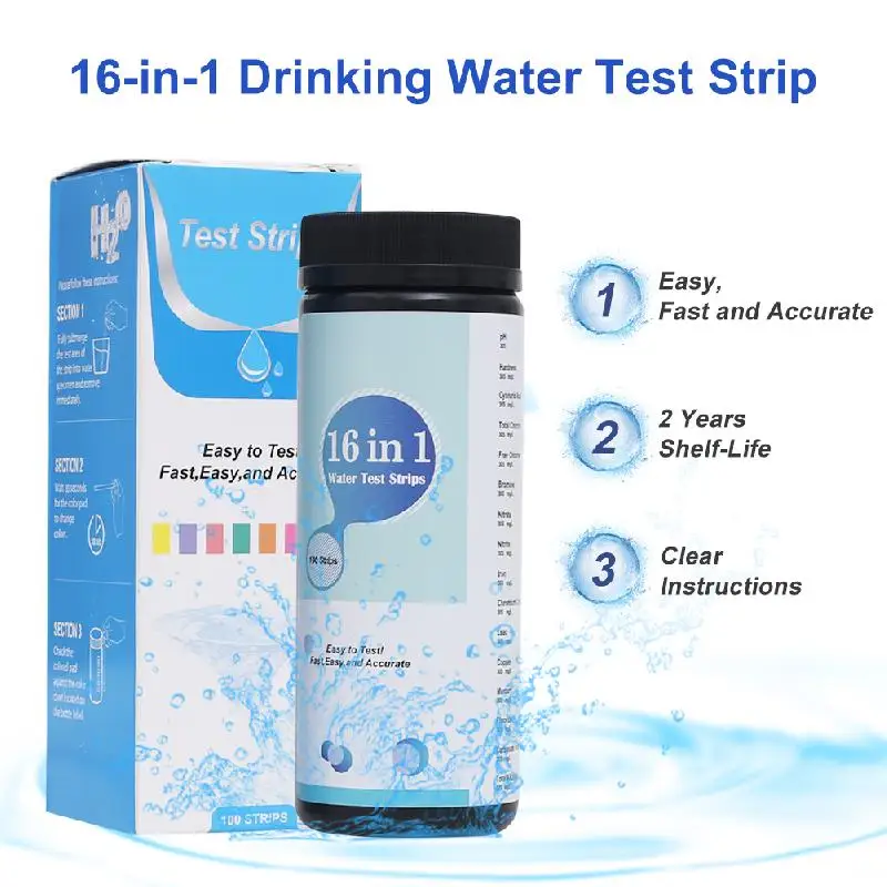 Hot Sale 100strips Water Test Paper 16 in1 pH alkalinity Nitrite Chlorine Hardness 16 in1 Test Strips for Pool,Aquarium water
Hot Sale 100strips Water Test Paper 16 in1 pH alkalinity Nitrite Chlorine Hardness 16 in1 Test Strips for Pool,Aquarium water